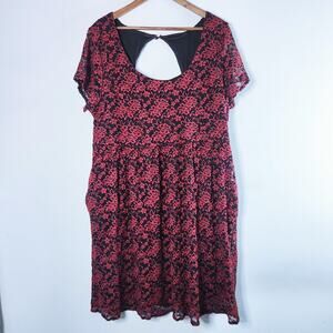 Torrid Womens Black Red Lace Floral Mini Skater Dress Size 4X Pockets Whimsigoth
